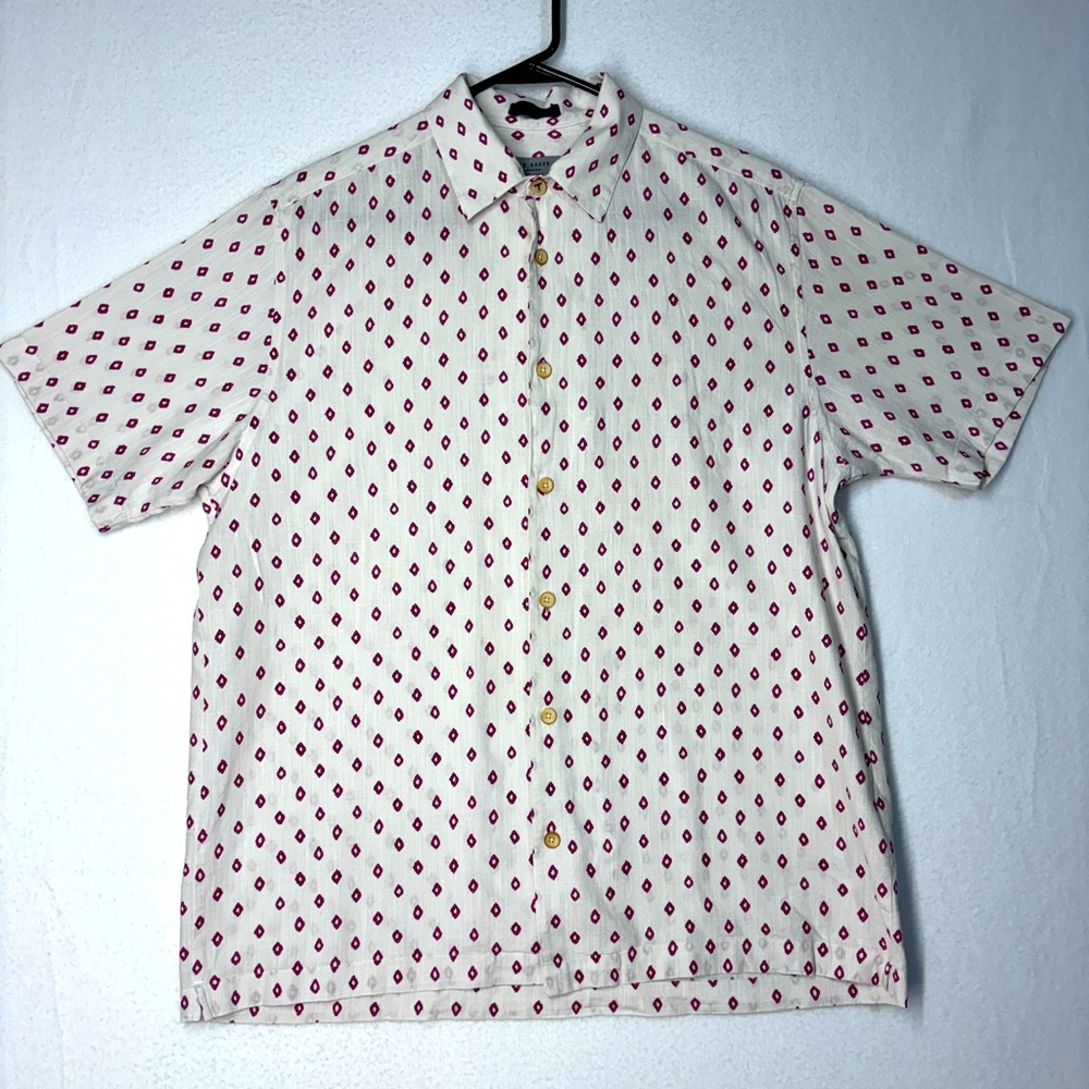 Ted Baker men’s button up short sleeve shirt size 4 100% cotton geo print